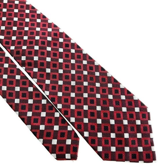Pierre Cardin Silk‎ Tie Red Woven Geometric Short - Picture 1 of 6